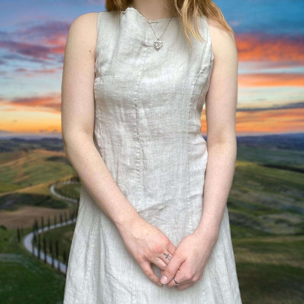 Cosmo Italian Beige Linen Midi Dress
